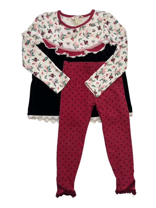 Matilda Jane 2 Piece Ensemble - Red Floral Velvet Dress + Polka Dot Leggings | size 4T
