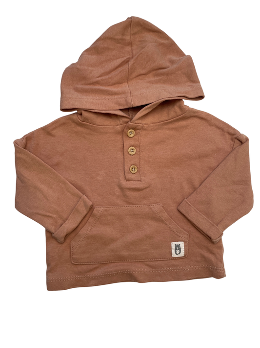 Rabbit Bear Sweatshirt - Brown 3 Button Hoodie w/ Pocket | size 3 - 6 Months