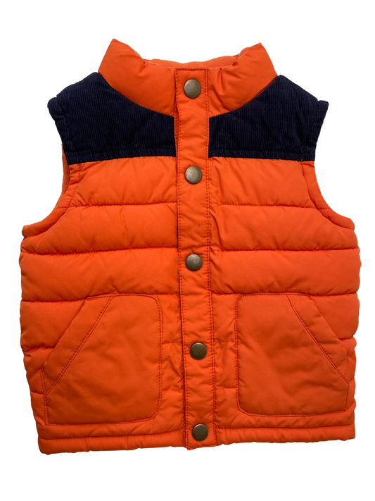Gymboree Vest - Orange Puffer + Corduroy Shoulder | size 12 - 24 Months