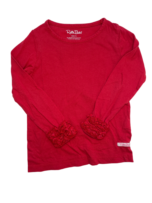 Ruffle Butts Long Sleeve T-Shirt - Red Ruffles on Sleeves | size 5T