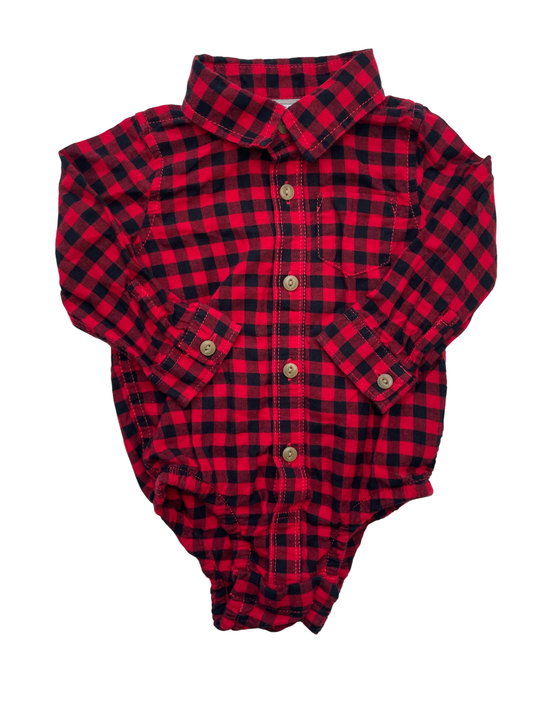 Baby Gap Onesie - Red Buffalo Check Button Up | size 12 - 18 Months