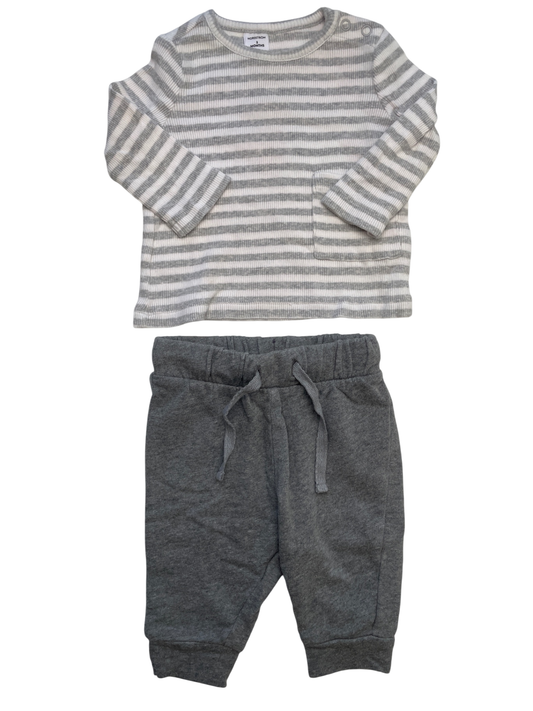Nordstrom 2 Piece Ensemble - Gray Striped Shirt + Sweatpants | size 3 Months