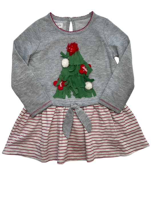 Mudpie Dress - Gray Christmas Tree + Striped | size 3T