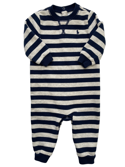 Ralph Lauren Onesie - Navy Blue Striped Long Sleeve | size 9 Months