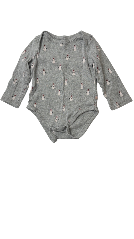 BabyGap Bodysuit - Gray Snowman Graphic | size 12 - 18 Months