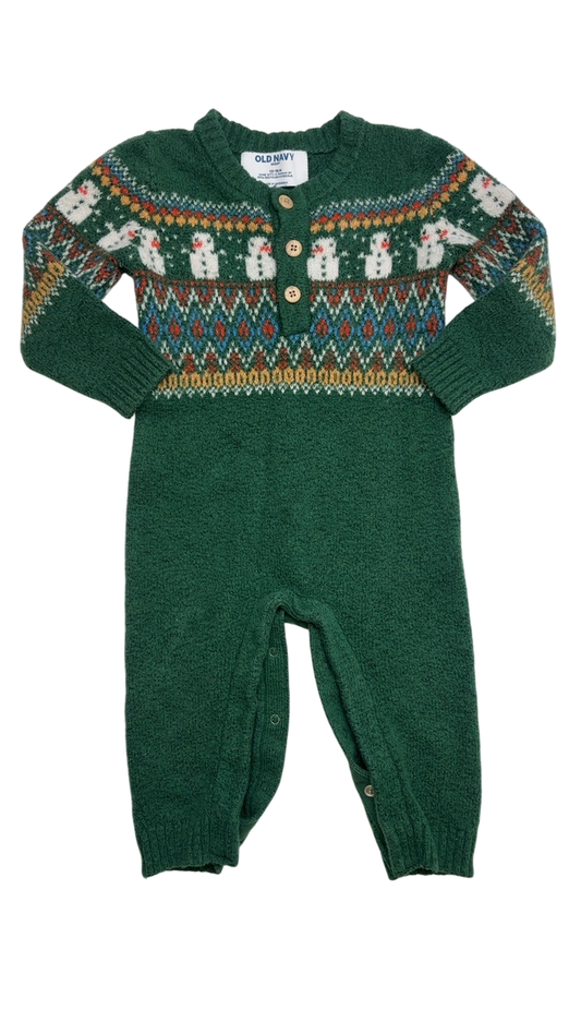 Old Navy Jumper - Green SoSoft Snowman One-Piece | size 12 - 18 Months
