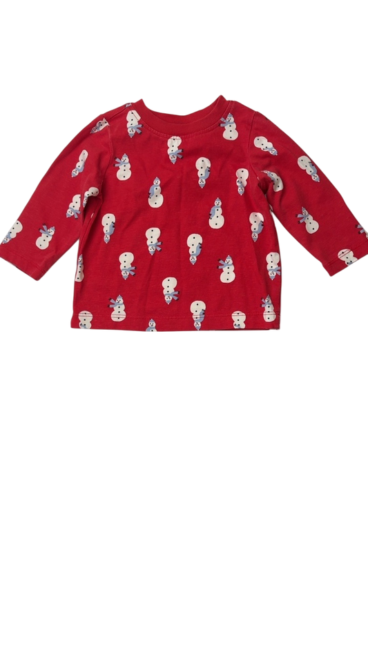 Hanna Andersson Long Sleeve T-Shirt - Red Snowman | size 12 - 18 Months