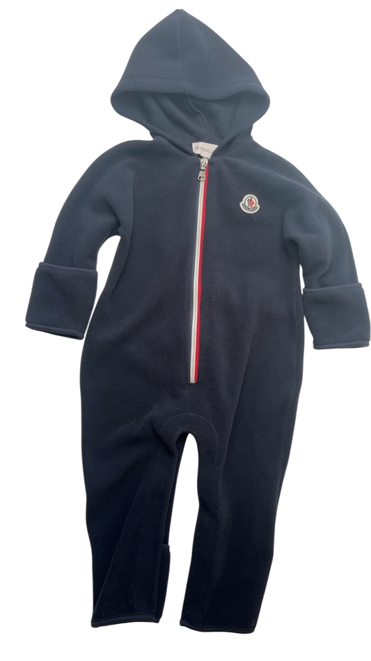 Moncler | 12 - 18 Months | Zip-Up Hooded Baby Grow - Navy - Fleece
