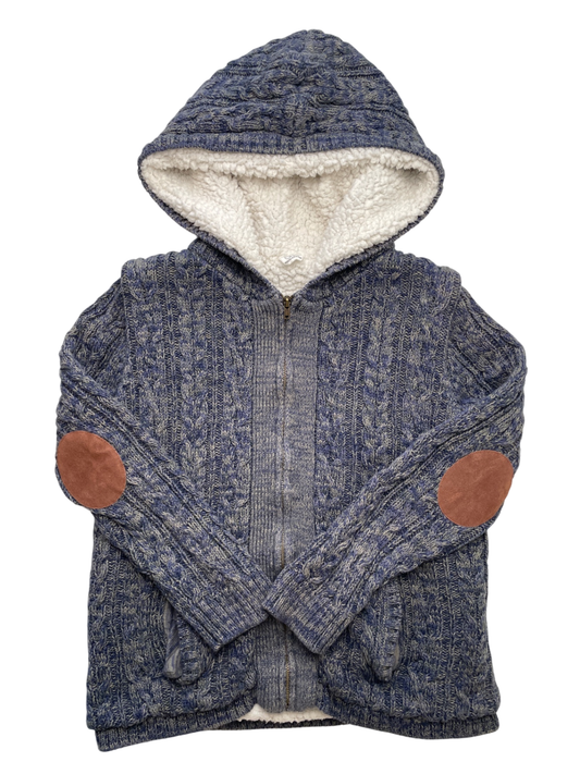 EGG New York Sweater - Blue Sherpa Lined Cable Knit Full Zip | size 12