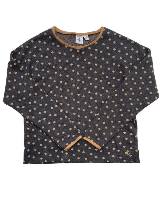 Petit Bateau Sweater - Gray Glitter Polka Dot | size 8