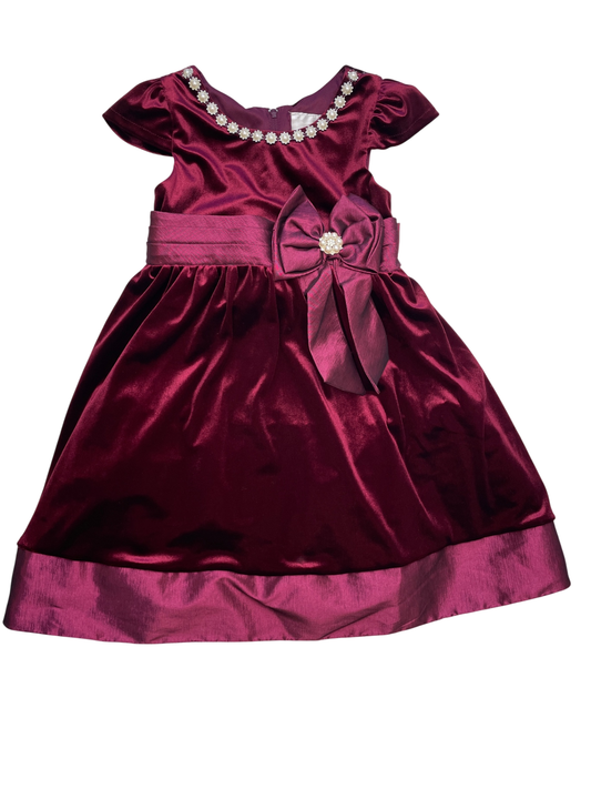 Rare Editions Dress - Red Velvet w/ Pearl Details + Bow | size 5T