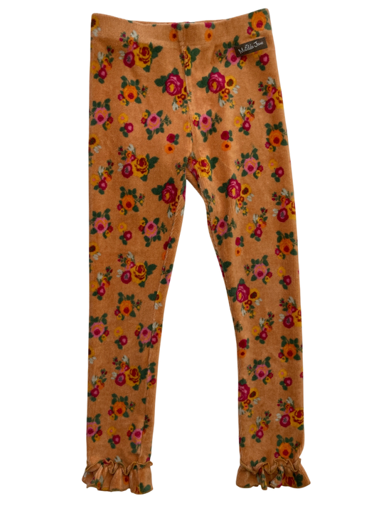 Matilda Jane Leggings - Orange Faux Corduroy Floral + Ruffle | size 6