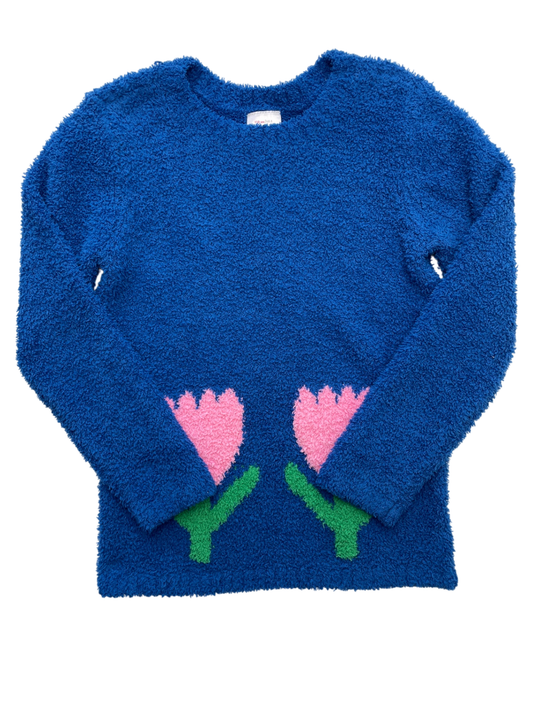 Hanna Andersson Sweater - Blue Fuzzy + Flowers | size 5T