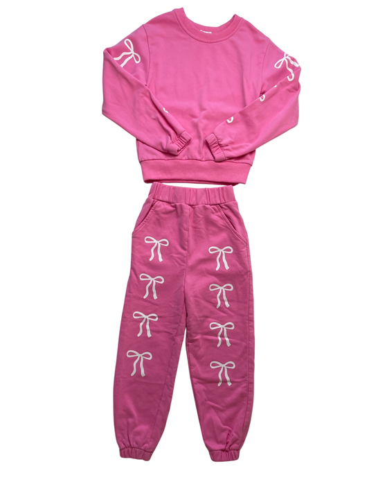 Tweenstyle 2 Piece Ensemble - Pink Sweatshirt + Joggers Bow Pattern | size 5T