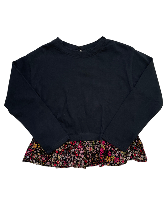 Baby Gap Shirt - Black Long Sleeve Floral Ruffle | size 6