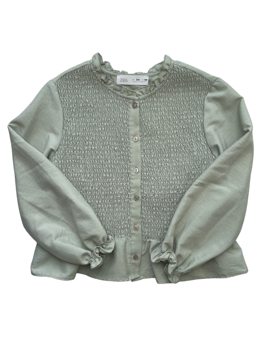 Zara Shirt - Green Shirred Button Up | size 8/9