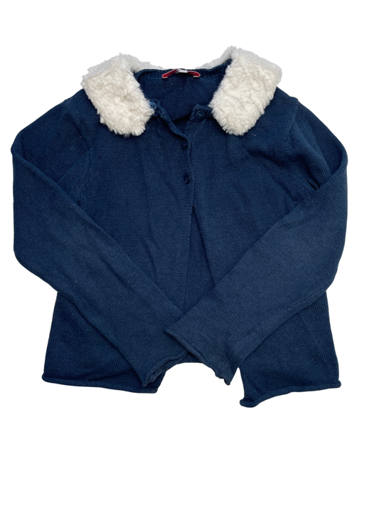 Lili Gaufrette Sweater - Navy Blue Cardigan Detachable Fur Collar | size 6