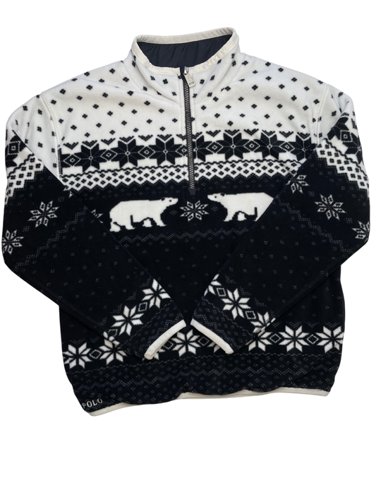 Polo Ralph Lauren Sweatshirt - Black Fleece 1/4 Zip Polar Bear | size 12/14
