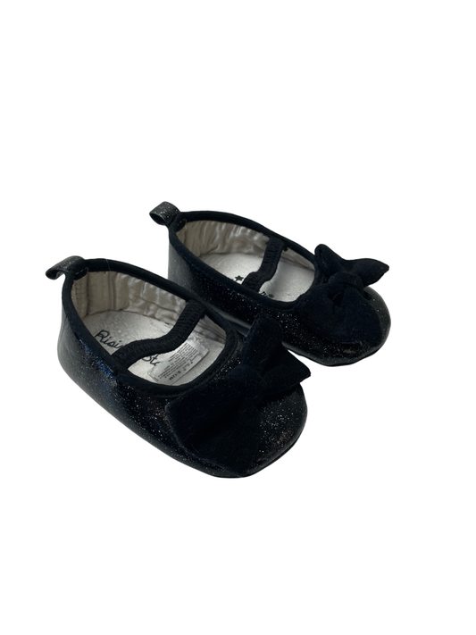 Rising Star Shoes - Black Glitter Velvet Bow | size 9 - 12 Months