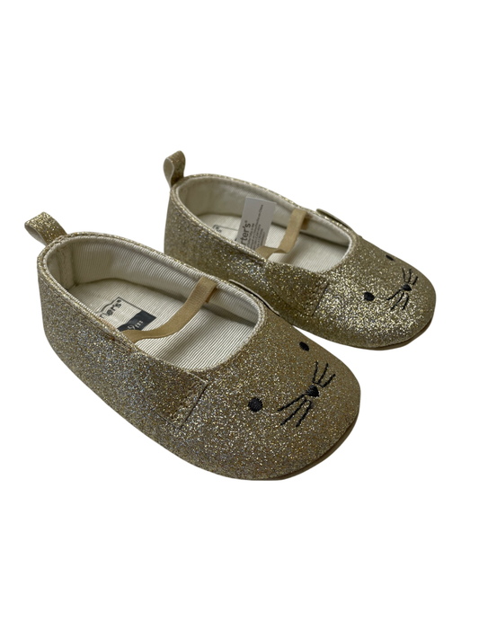 Carter's Shoes - Gold Glitter Cat Face | size 6 - 9 Months