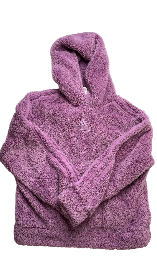Adidas Sweatshirt - Purple Glitter Logo Fuzzy Hoodie | size 14