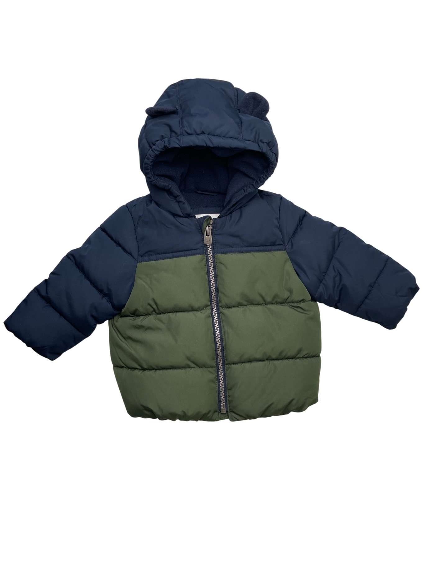 Baby Gap Coat - Navy Blue Color Block Puffer + Hood w/ Ears | size 6 - 12 Months