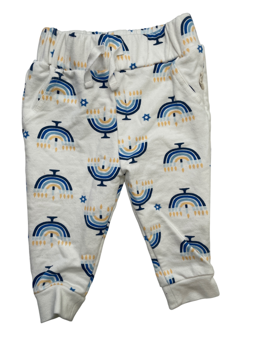 Rabbit Bear Sweatpants - White Menorah Pattern | size 6 - 9 Months