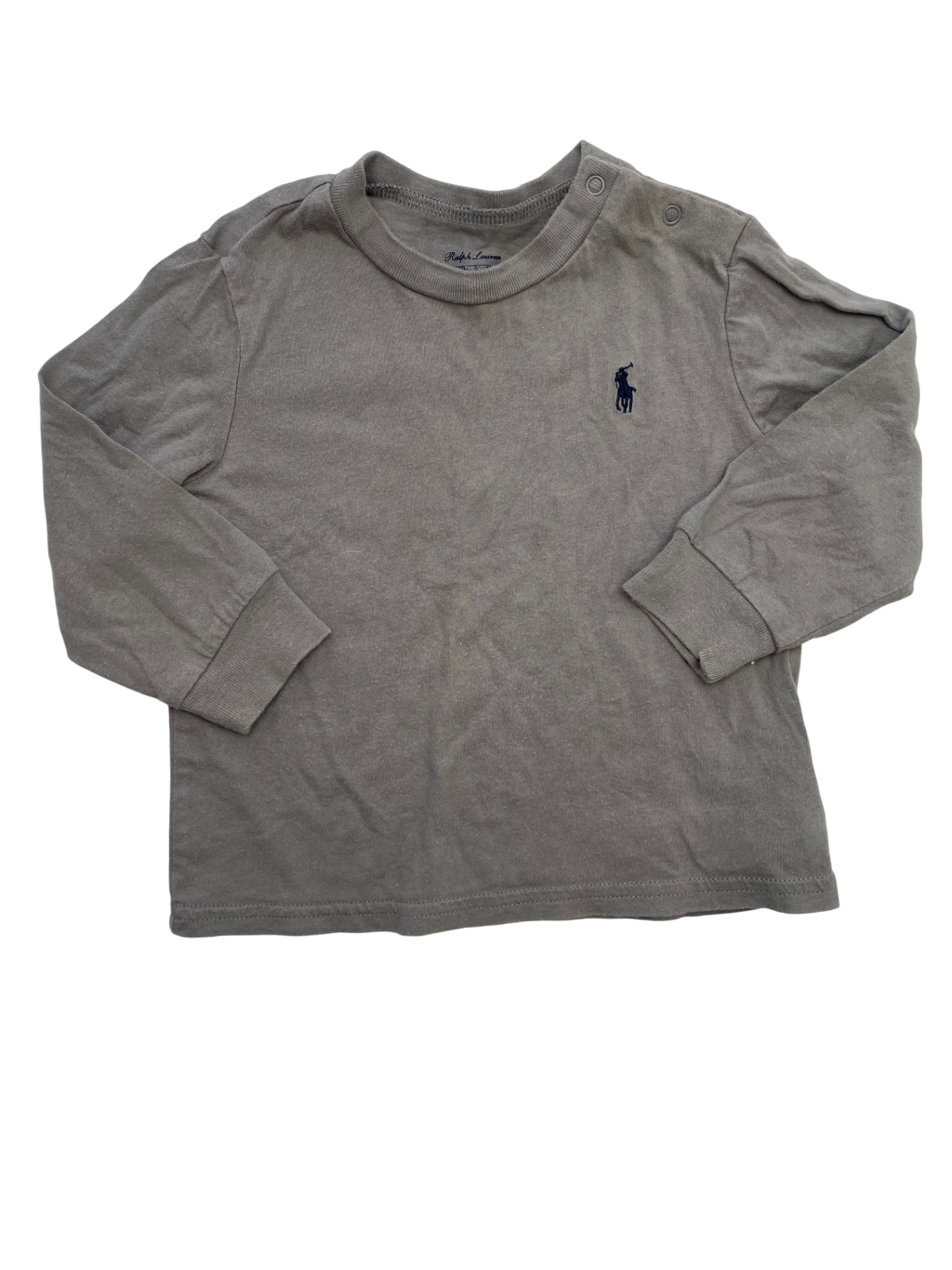 Ralph Lauren Long Sleeve T-Shirt - Gray Solid Navy Logo | size 12 Months