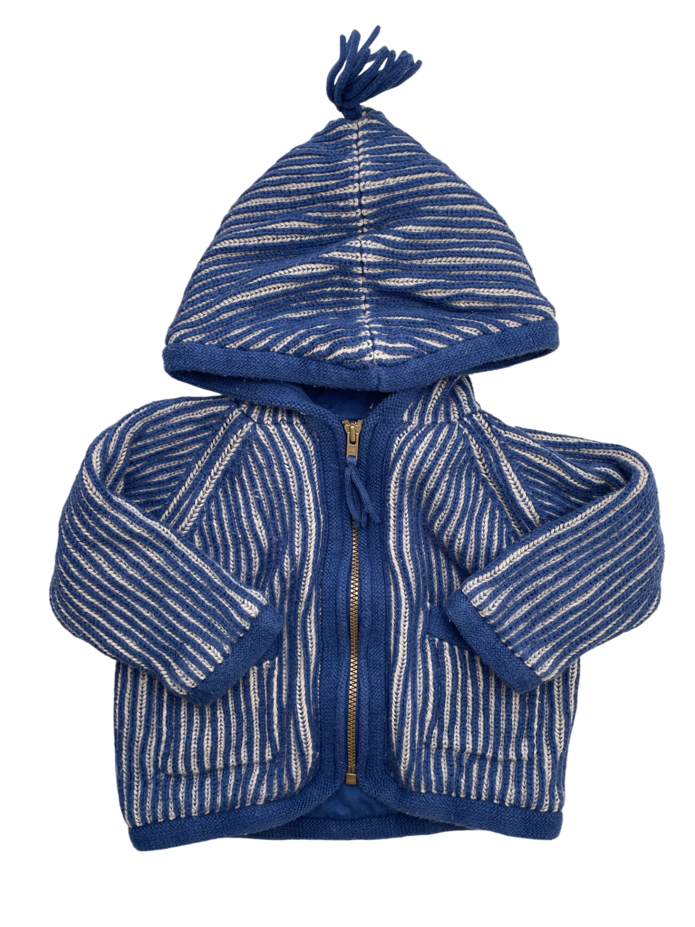 Hanna Andersson Sweater - Blue Knit Striped Zip Up w/ Hood | size 3 - 6 Months