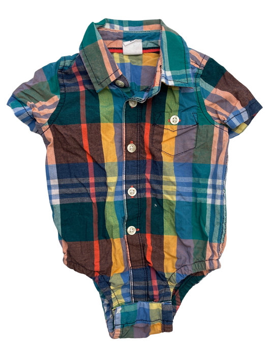 Baby Gap Onesie - Multicolor Plaid Button Up | size 3 - 6 Months