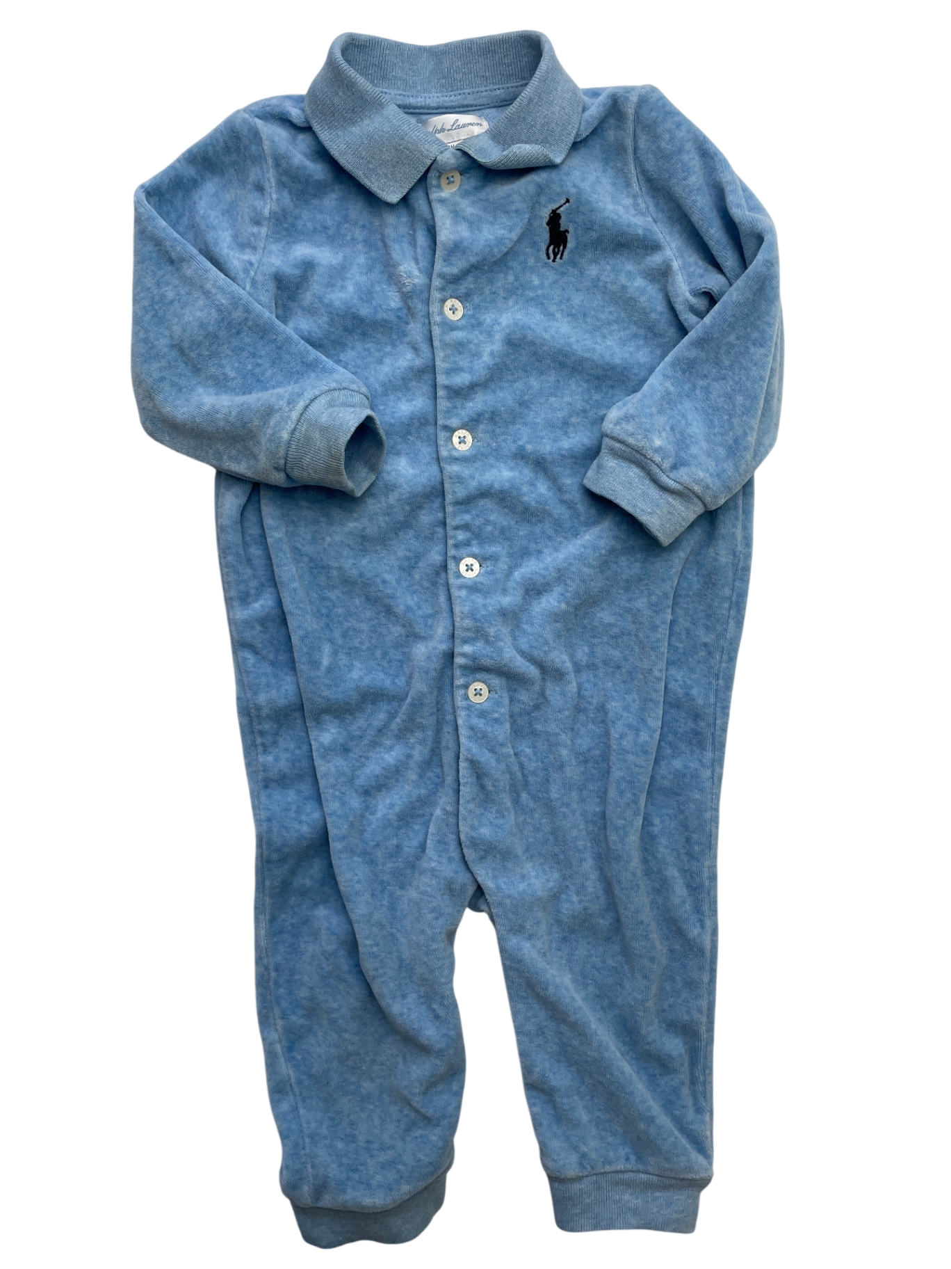 Ralph Lauren Onesie - Blue Fleece Button Up | size 9 Months