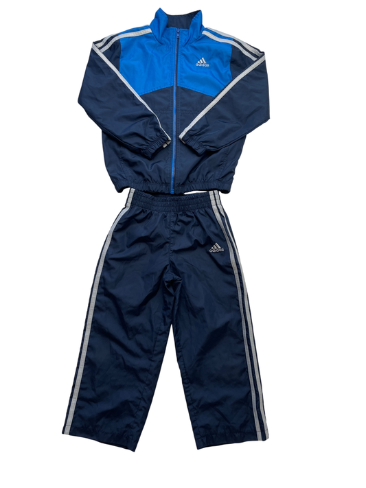 Adidas 2 Piece Ensemble - Blue Color Block Zip Up Jacket + Sweatpants | size 4T