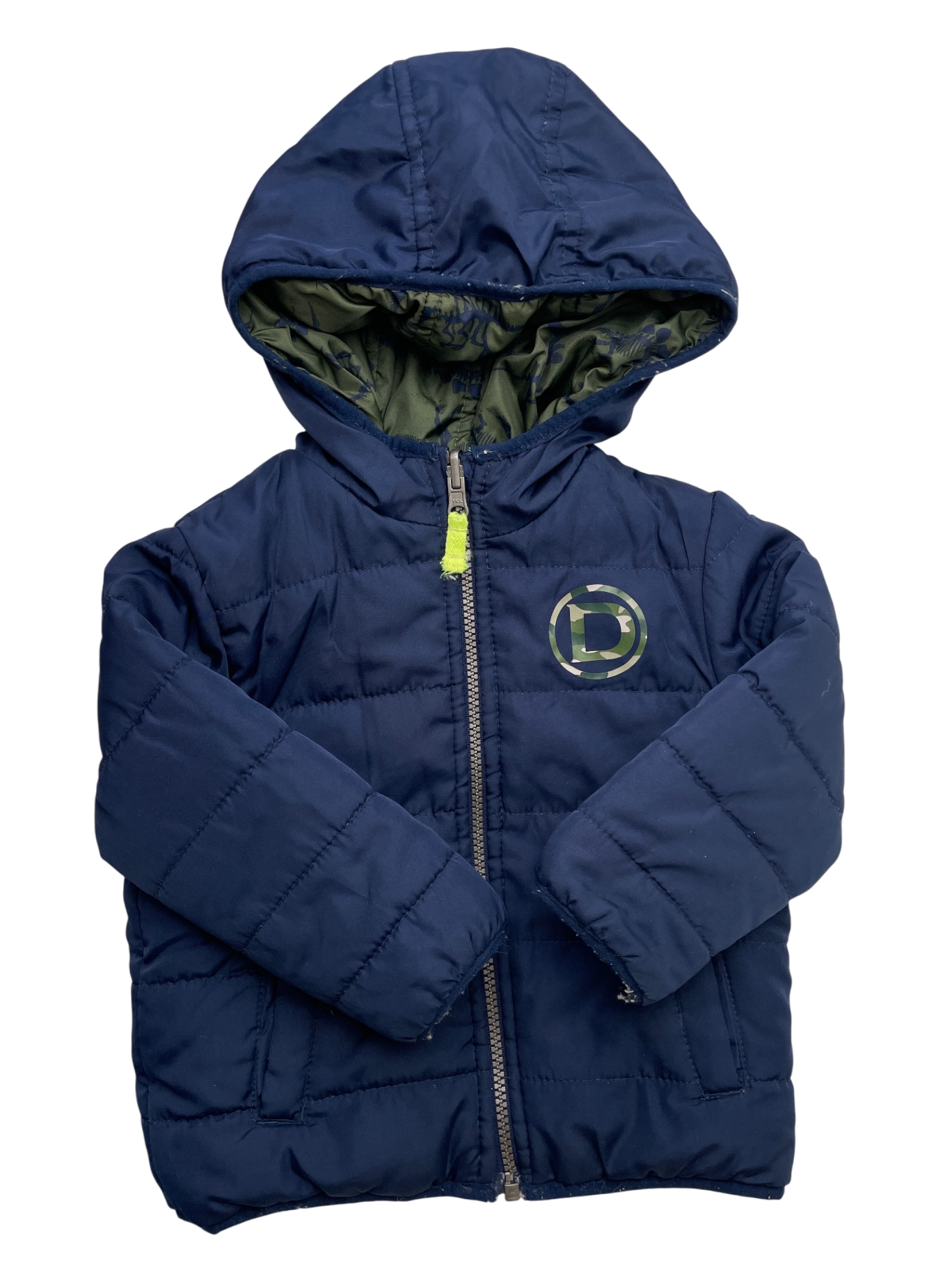 Carter's Coat - Navy Blue Reversible Puffer Dinosaur Bones | size 2T