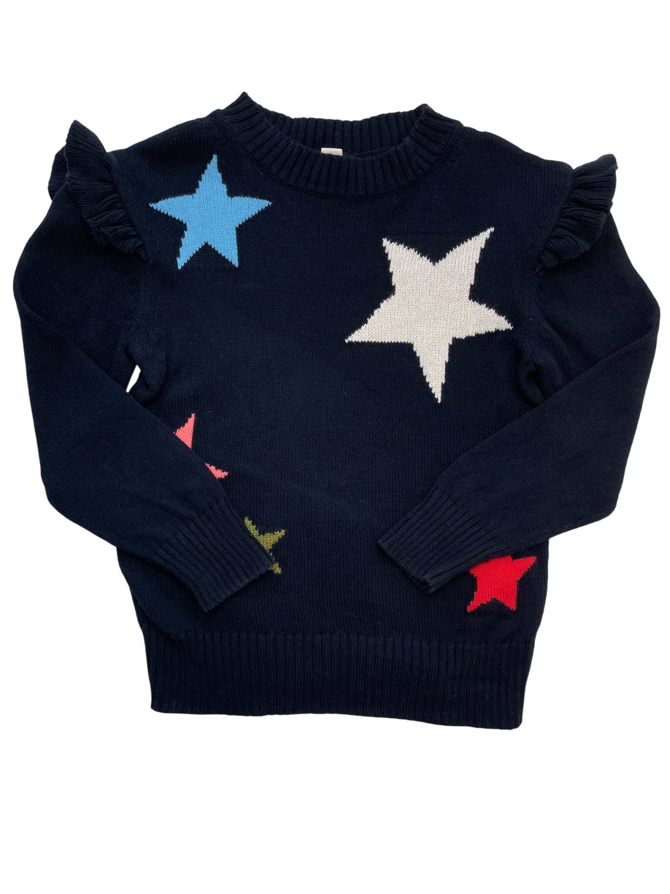 Crewcuts Sweater - Navy Blue Knit Stars + Shoulder Ruffle | size 8