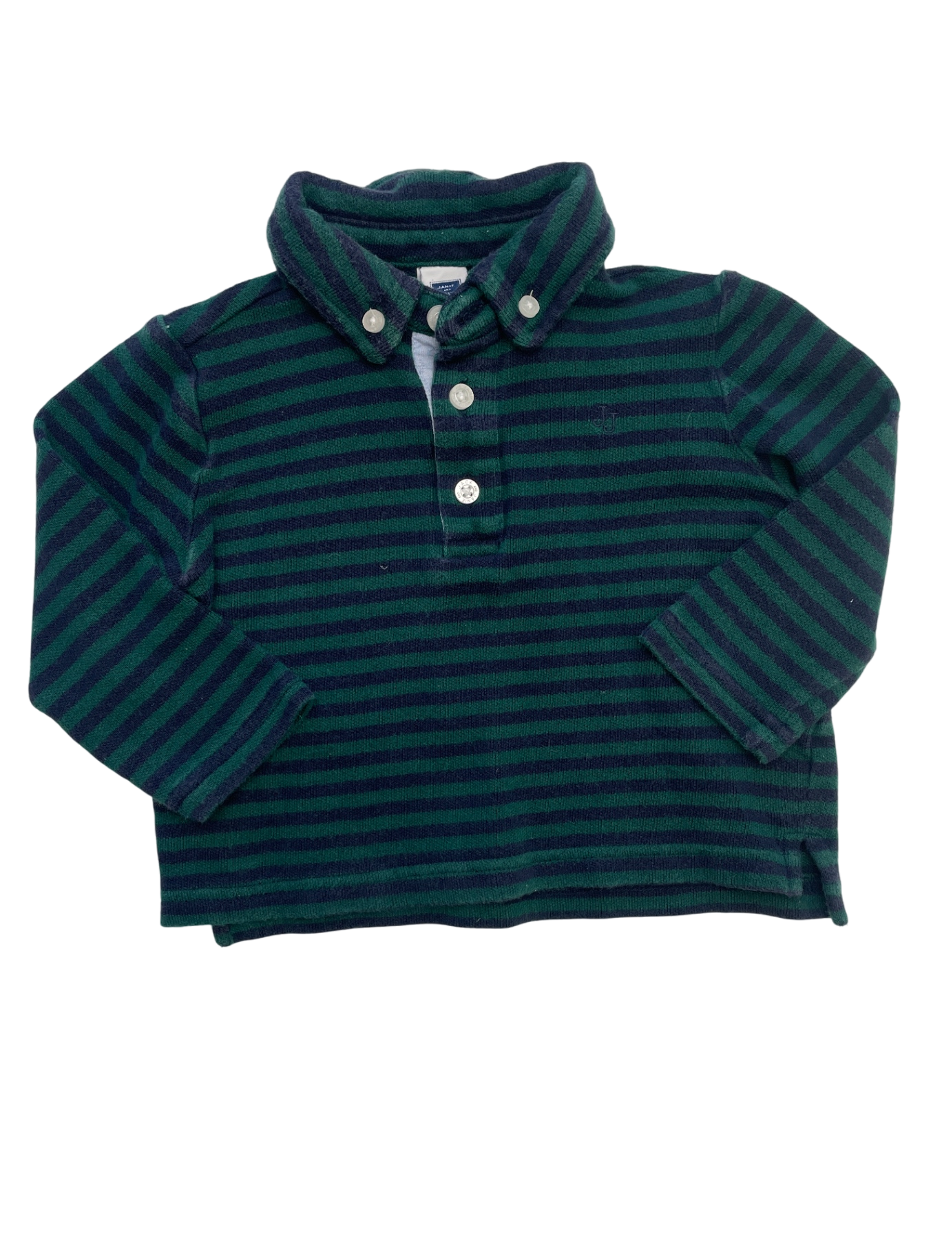 Janie and Jack Shirt - Green Striped Long Sleeve Polo | size 12 - 18 Months