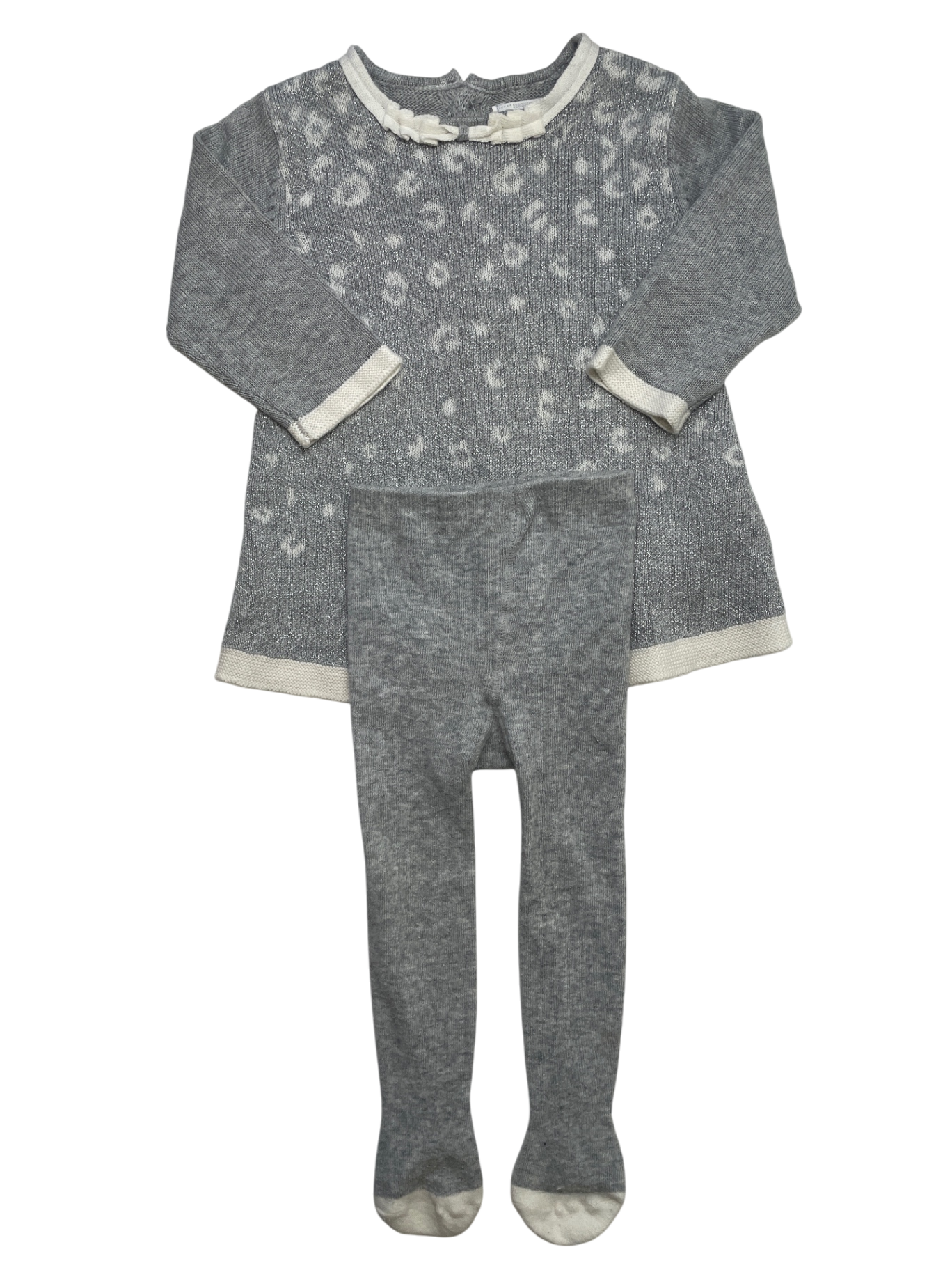Mayoral 2 Piece Ensemble - Gray Metallic Knit Dress + Footie Leggings | size 4 - 6 Months