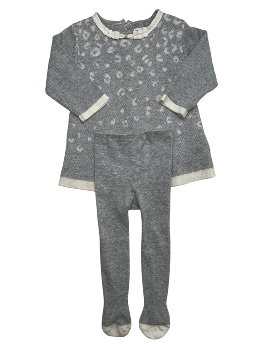 Mayoral 2 Piece Ensemble - Gray Metallic Knit Dress + Footie Leggings | size 4 - 6 Months