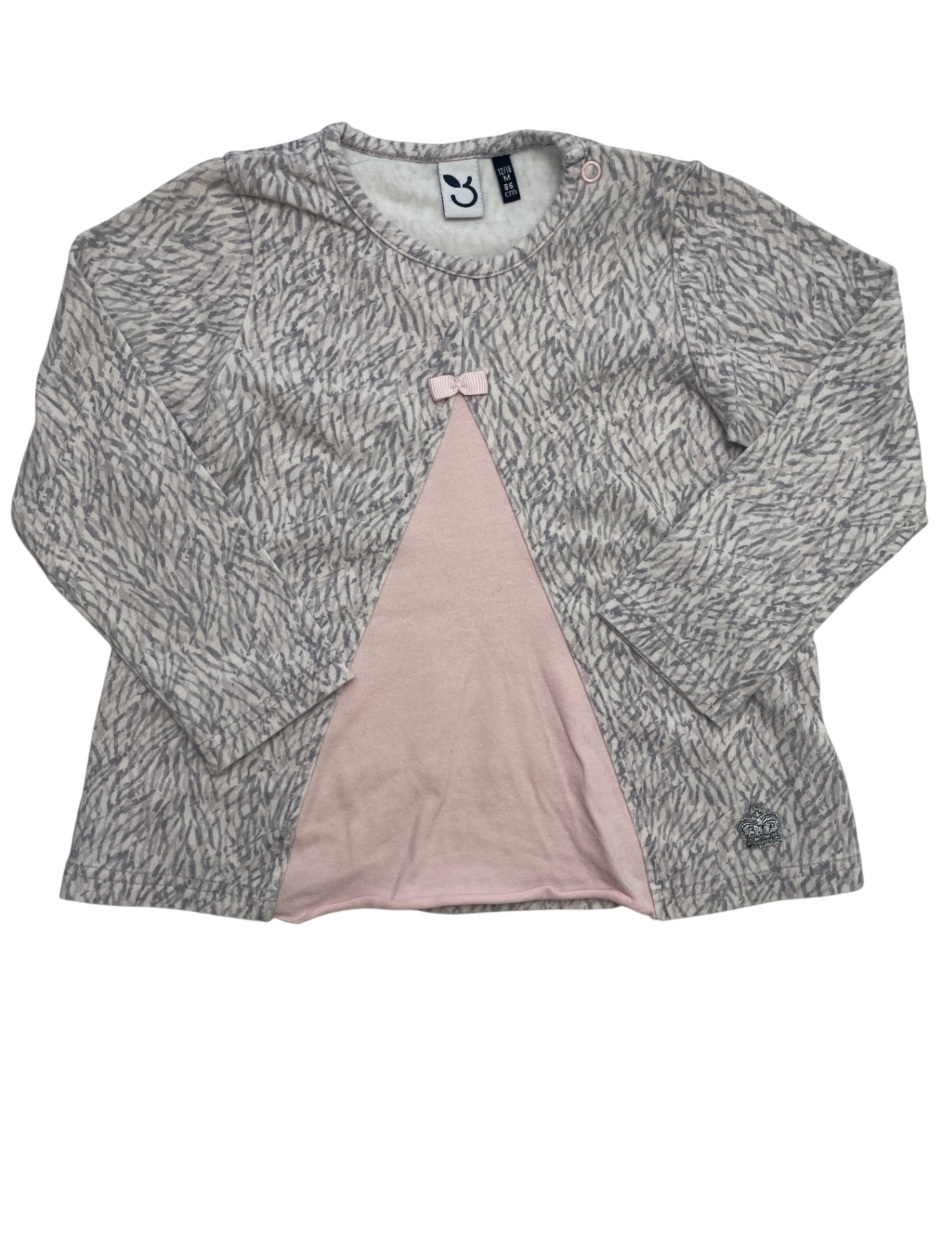 3 Pommes Shirt - Pink Long Sleeve Crosshatch pattern | size 12 - 18 Months