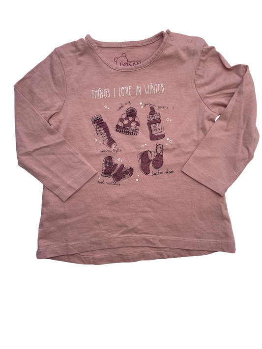 Losan Long Sleeve T-Shirt - Pink 'Things I Love in Winter' Graphic | size 18 - 24 Months