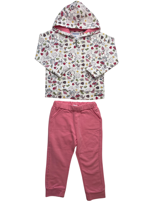 Mayoral 2 Piece Ensemble - Pink Graphic Full Zip Hoodie + Leggings | size 18 Months