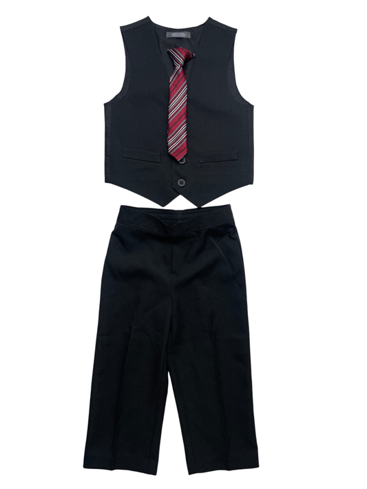 Van Heusen 3 Piece Ensemble - Black Suit Vest + Pants + Tie | size 2T