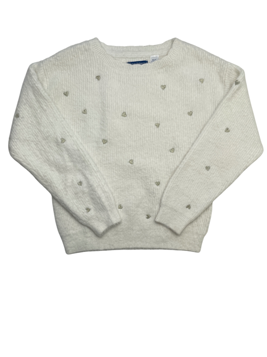 Okaidi Sweater - White Metallic Hearts | size 6