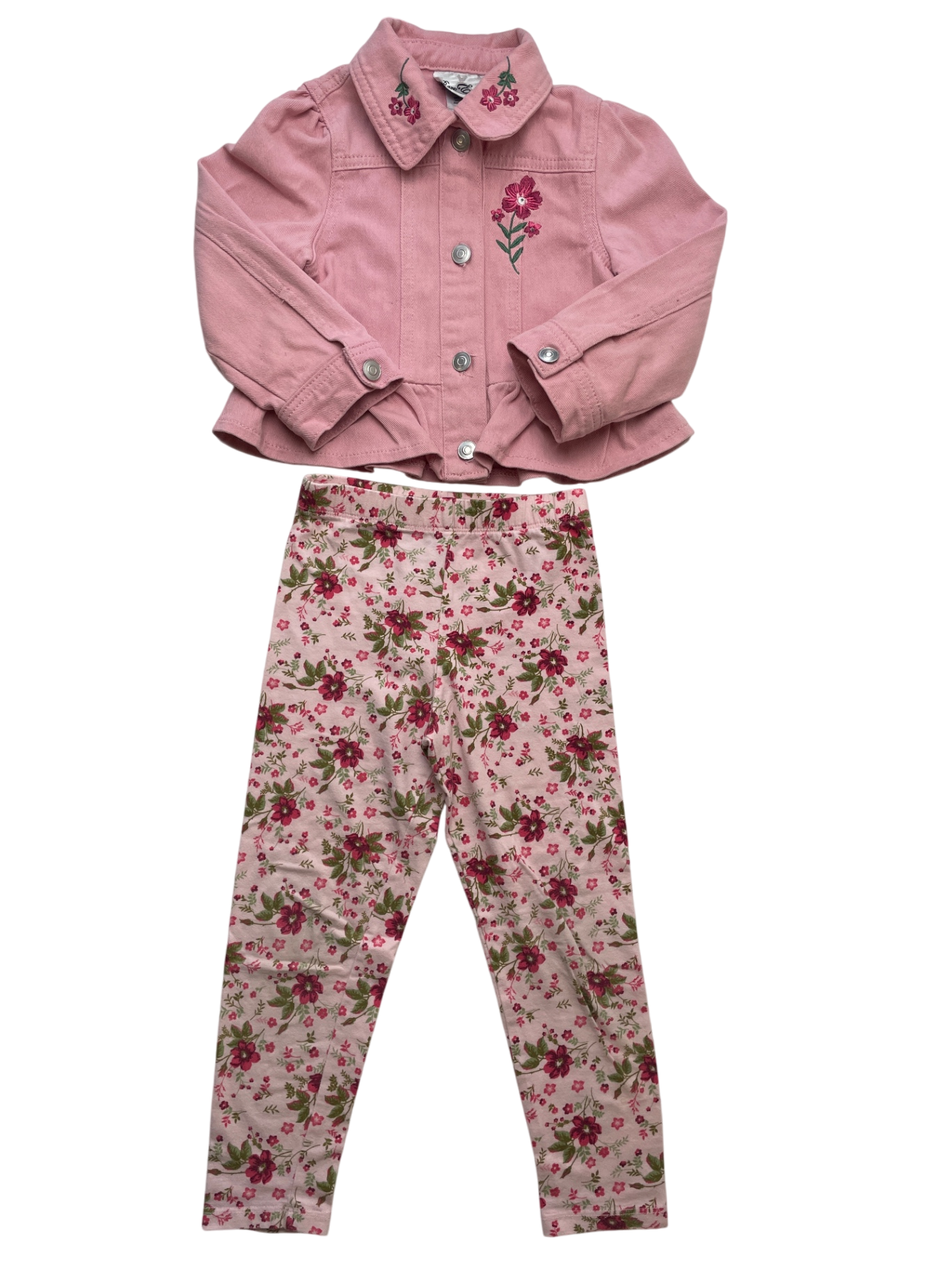 Rare Editions 2 Piece Ensemble - Pink Denim Jacket + Floral Leggings | size 4T