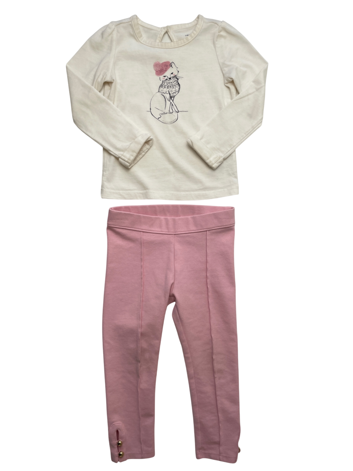 Janie and Jack 2 Piece Ensemble - Pink Fox Long Sleeve Shirt + Leggings | size 2T