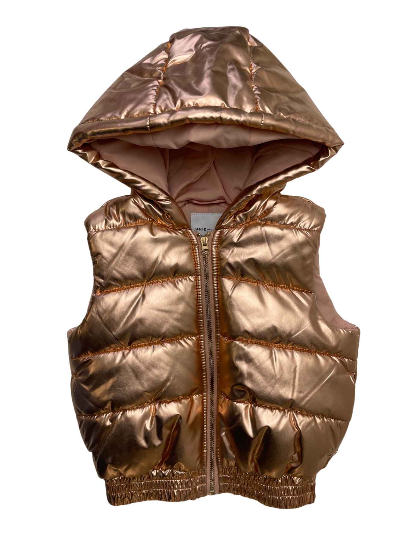 Janie and Jack Vest - Pink Metallic Puffer w/ Hood | size 2T