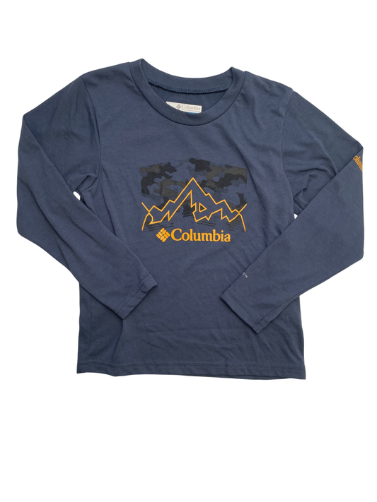 Columbia Long Sleeve T-Shirt - Navy Blue Yellow Logo/Mountain | size 4T/5T
