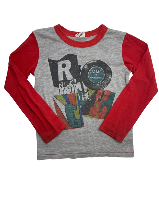 Bit'z Kids Long Sleeve T-Shirt - Gray 'Rock' Graphic Red Sleeves | size 5T/6