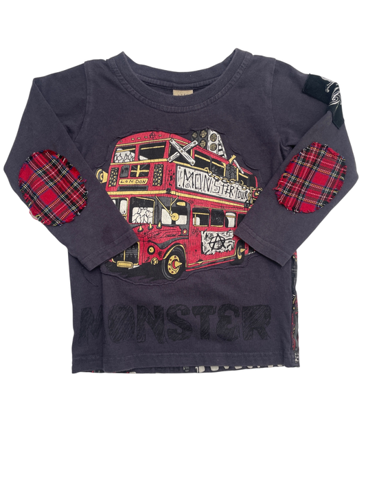 Monster Republic Long Sleeve T-Shirt - Blue Double Decker Bus Patch | size 3T
