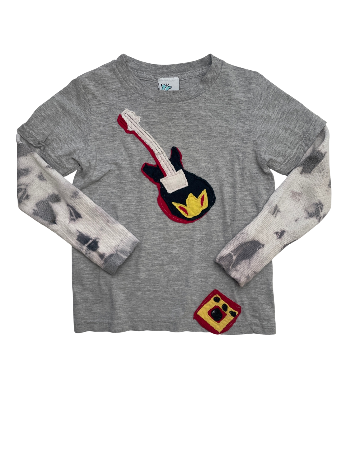 Morfs Long Sleeve T-Shirt - Gray Guitar Applique + Knit Sleeves | size 3T