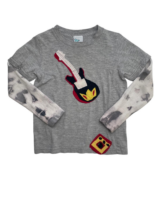 Morfs Long Sleeve T-Shirt - Gray Guitar Applique + Knit Sleeves | size 3T